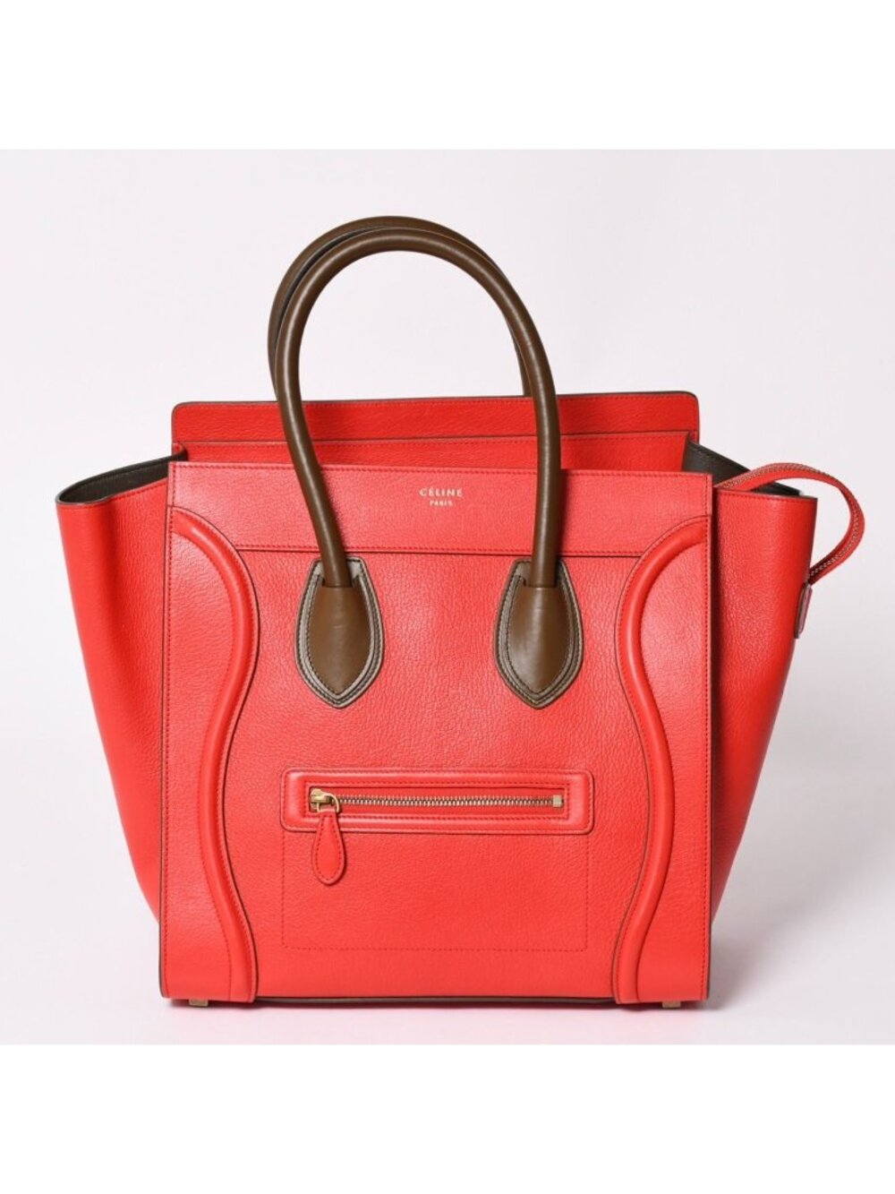 Celine Luggage Mini Handbag Red Brown Antique Gold